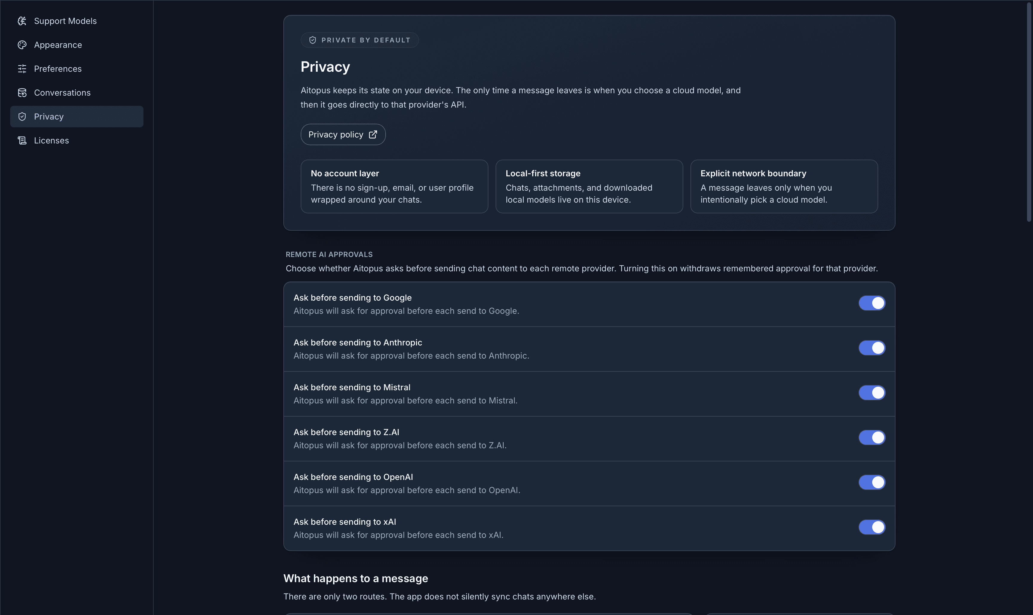 Screenshot der Aitopus-Konversationssteuerung